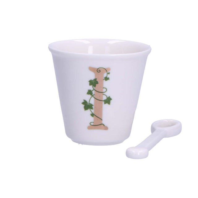 LA PORCELLANA BIANCA Unico Bicchierino "I" con Cucchiaino 75ml Porcellana