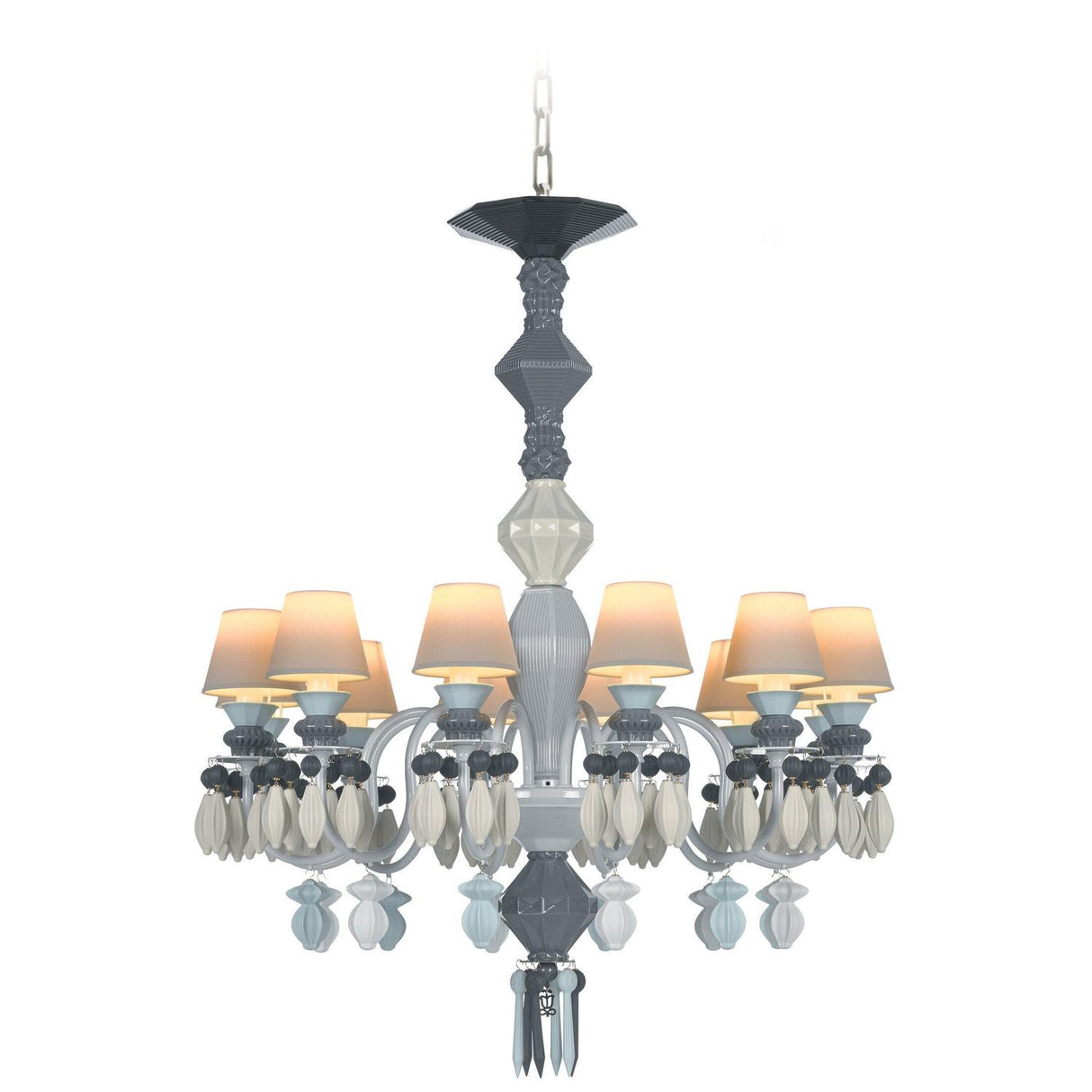 LLADRO' Chandelier Belle De Nuit 12 Luci Nero 100x65cm Porcellana