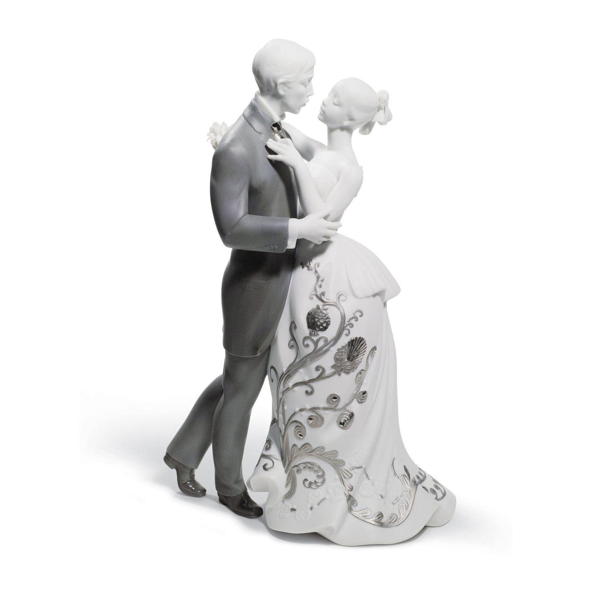 LLADRO' Figurina Coppia Il Valzer Dei Fidanzati Lustro Argento 30x21cm Porcellana
