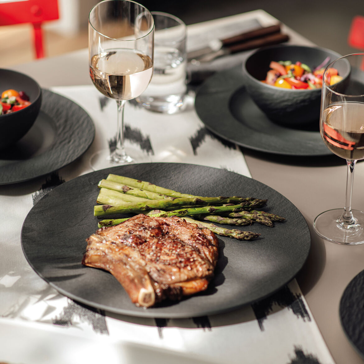 VILLEROY & BOCH Manufacture Rock Nero Set 6 Pezzi Piatto Pizza 32cm Porcellana