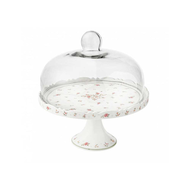 BRANDANI Alzata Nonna Rosa in Porcellana con Cupola Vetro 28cm