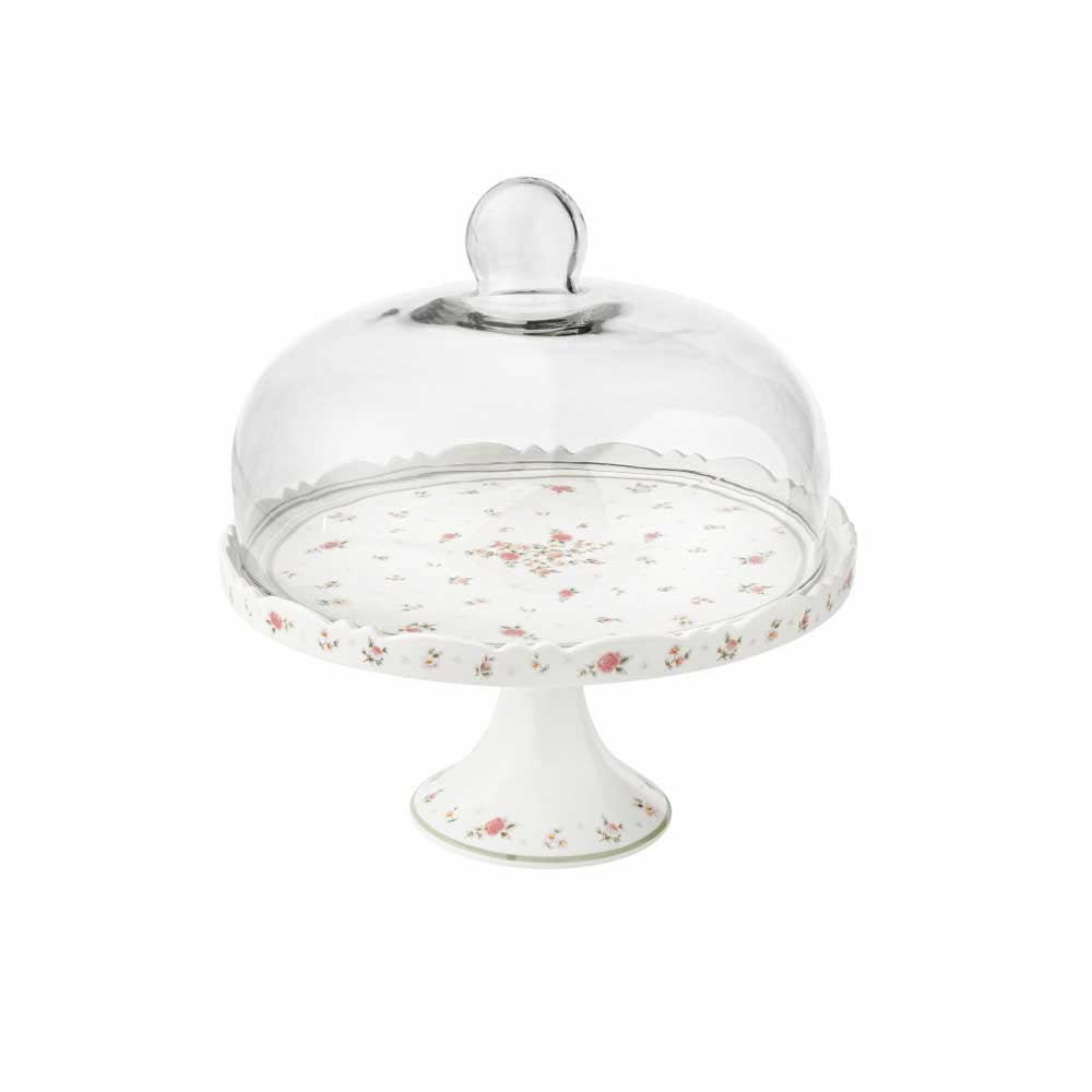 BRANDANI Alzata Nonna Rosa in Porcellana con Cupola Vetro 28cm