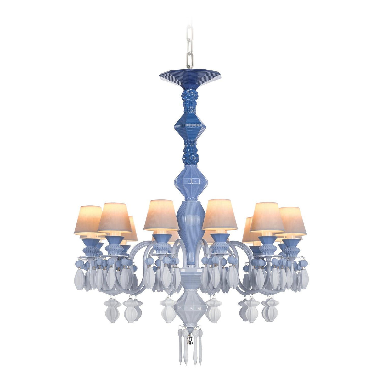LLADRO' Chandelier Belle De Nuit 12 Luci Azzurro 100x65cm Porcellana