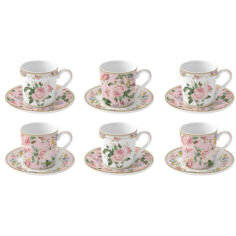 Set 6 tazzine espresso Easy Life in porcellana con decoro floreale 100 ml