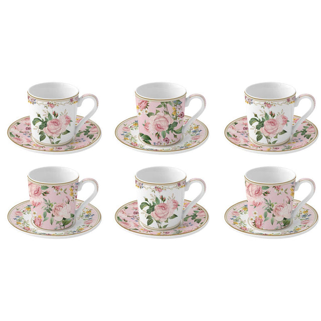 Set 6 tazzine espresso Easy Life in porcellana con decoro floreale 100 ml