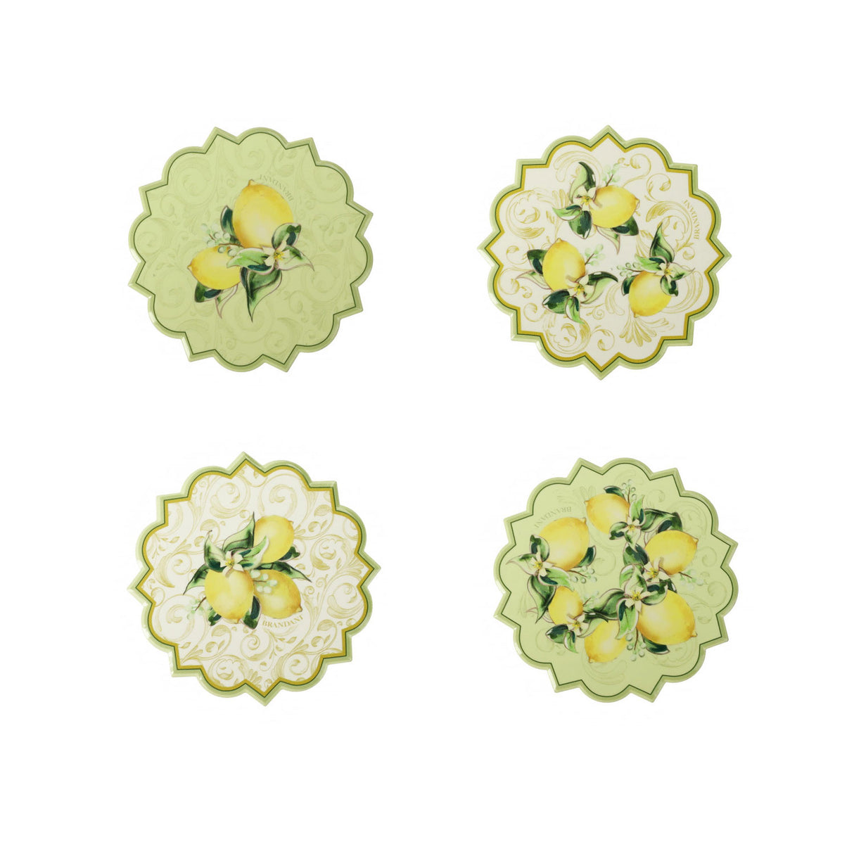 BRANDANI Trivet Set 4 Pieces Assorted Lemons 10.5cm Porcelain Cork