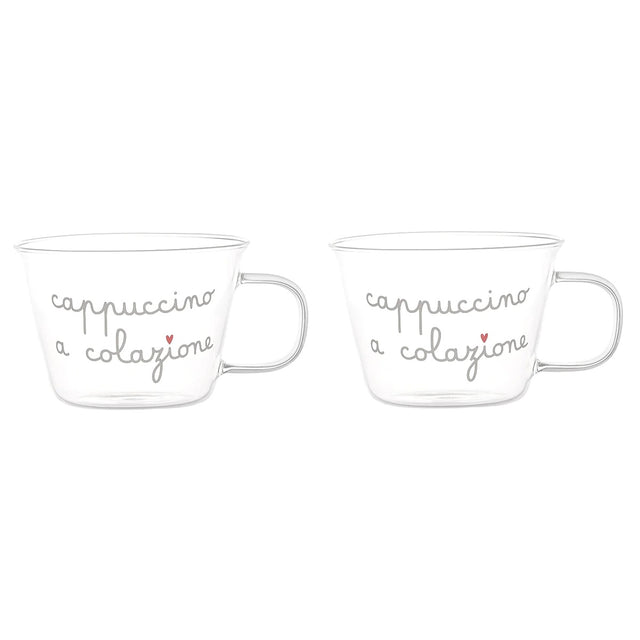 SIMPLE DAY Tazza Te o Cappuccino Set 2 Pezzi A Colazione 280ml Vetro