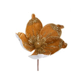 BIANCHI DINO Magnolia Fiore Pick Oro 15cm Velluto Decorazione Natalizia