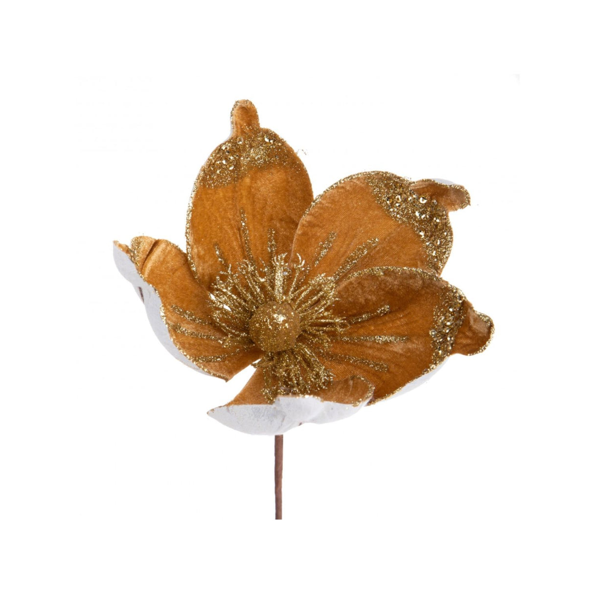BIANCHI DINO Magnolia Fiore Pick Oro 15cm Velluto Decorazione Natalizia