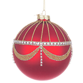 Sfera di Natale Bizzotto in vetro rosso decorata 10 cm