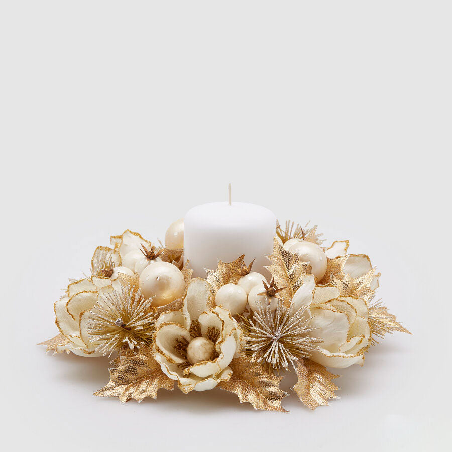 EDG Enzo De Gasperi Corona Magnolia Giro Candela 20cm Oro Decorazione di Natale