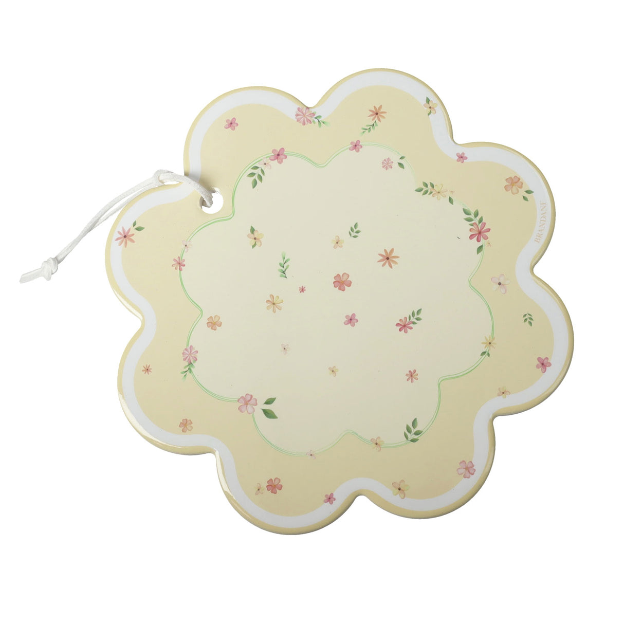 BRANDANI Yellow Pollen Trivet Decoration 20cm Porcelain and Cork