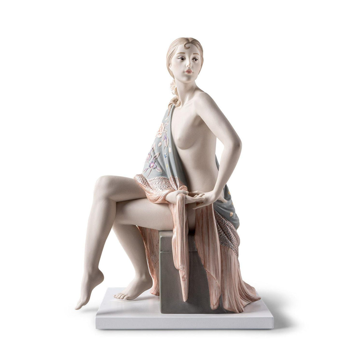 LLADRO' Scultura Nudo con Scialle Metallizzato 44x30cm Porcellana
