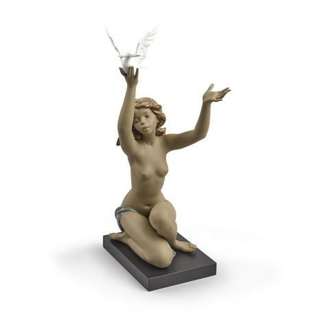 Lladró - Figura Statua Porcellana Donna con Colomba Gres 56cm
