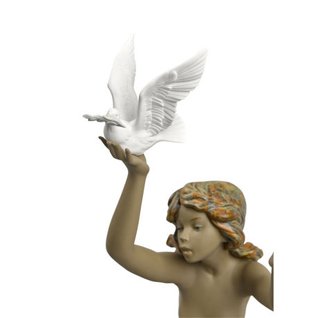 Lladró - Figura Statua Porcellana Donna con Colomba Gres 56cm
