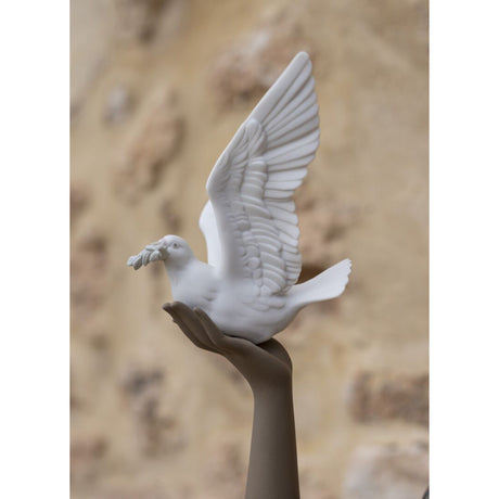 Lladró - Figura Statua Porcellana Donna con Colomba Gres 56cm