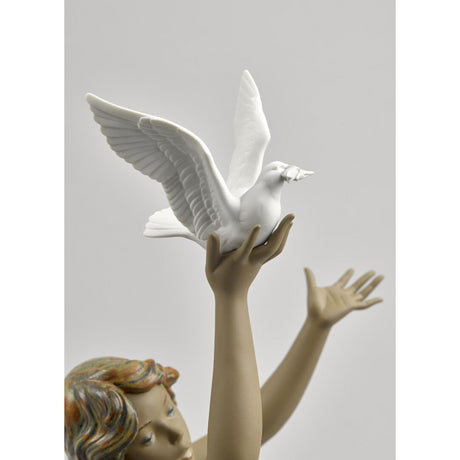 Lladró - Figura Statua Porcellana Donna con Colomba Gres 56cm
