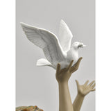 Lladró - Figura Statua Porcellana Donna con Colomba Gres 56cm