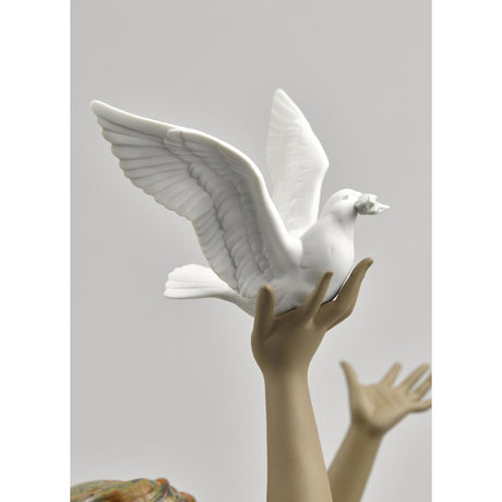 Lladró - Figura Statua Porcellana Donna con Colomba Gres 56cm