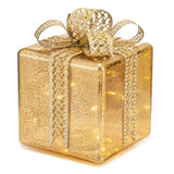 PALAIS ROYAL Pacco Regalo Oro con LED Decorazione Natalizia 18x26cm Vetro