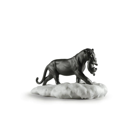 Lladró Figurina Pantera Nera con Cucciolo 25x48cm Porcellana