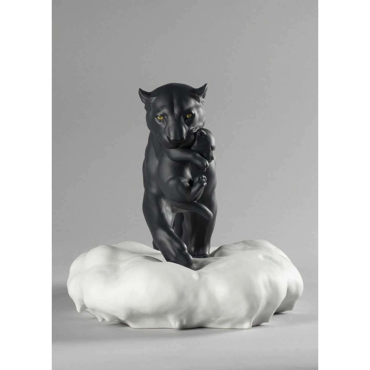 Lladró Figurina Pantera Nera con Cucciolo 25x48cm Porcellana