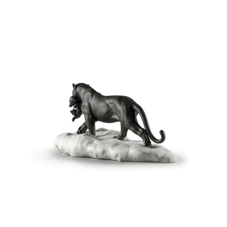 Lladró Figurina Pantera Nera con Cucciolo 25x48cm Porcellana