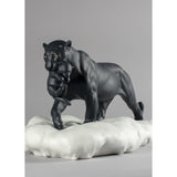 Lladró Figurina Pantera Nera con Cucciolo 25x48cm Porcellana