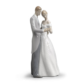 Statuetta Sempre Uniti Lladrò in porcellana bianca 21x10 cm