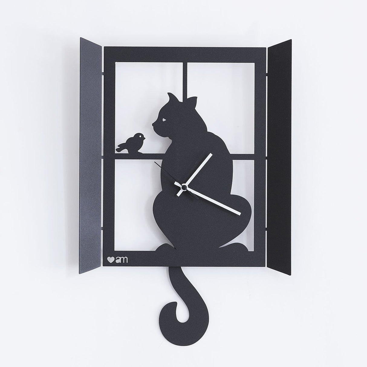ARTI & MESTIERI Orologio a Pendolo Moderno Gatto Alla Finestra 32x47cm