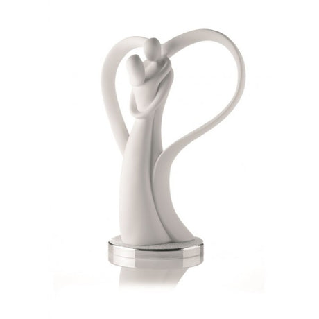 BONGELLI PREZIOSI Statua Figura Innamorati Cuore Bianco 39cm Marmorino Base Argento