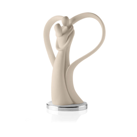 BONGELLI PREZIOSI - Statua Figura Innamorati Cuore Nocciola 21cm Marmorino Base Argento