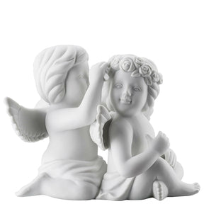 Coppia Angeli con Fiori Rosenthal in porcellana bianca 11,3x14,3 cm