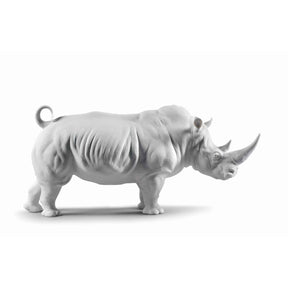 Scultura Rinoceronte Bianco Lladrò in porcellana artigianale 22x45 cm