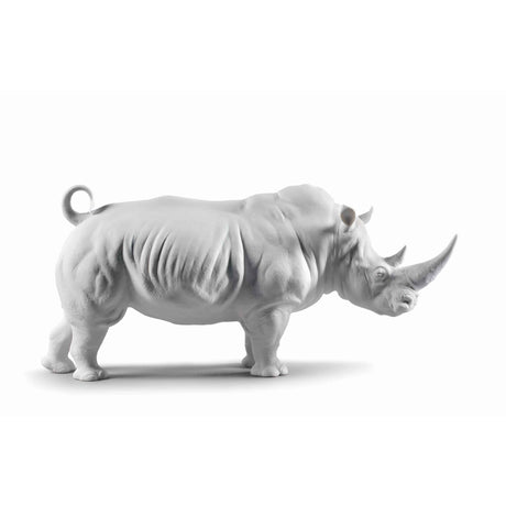 Lladró Figura Statua Scultura Rinoceronte Bianco 22x45cm Porcellana 01009116