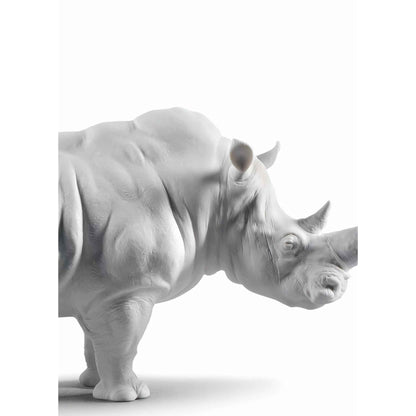 LLADRO' Figura Statua Scultura Rinoceronte Bianco 22x45cm Porcellana 01009116