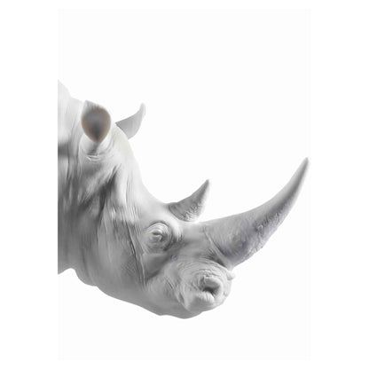 LLADRO' Figura Statua Scultura Rinoceronte Bianco 22x45cm Porcellana 01009116