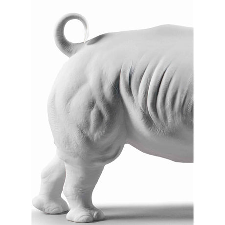 Lladró Figura Statua Scultura Rinoceronte Bianco 22x45cm Porcellana 01009116