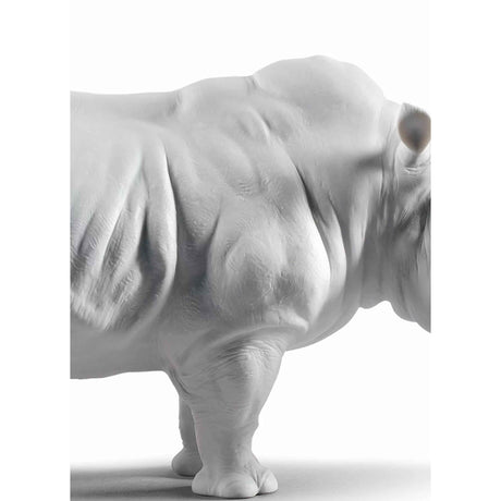 Lladró Figura Statua Scultura Rinoceronte Bianco 22x45cm Porcellana 01009116