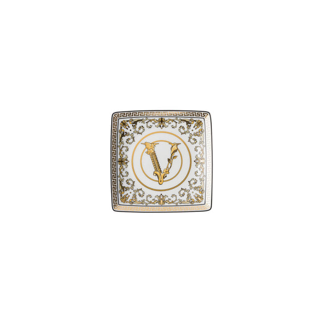 VERSACE Virtus Gala White Coppetta Ciotola Coppa Quadrata 12cm Porcellana Bianco Oro
