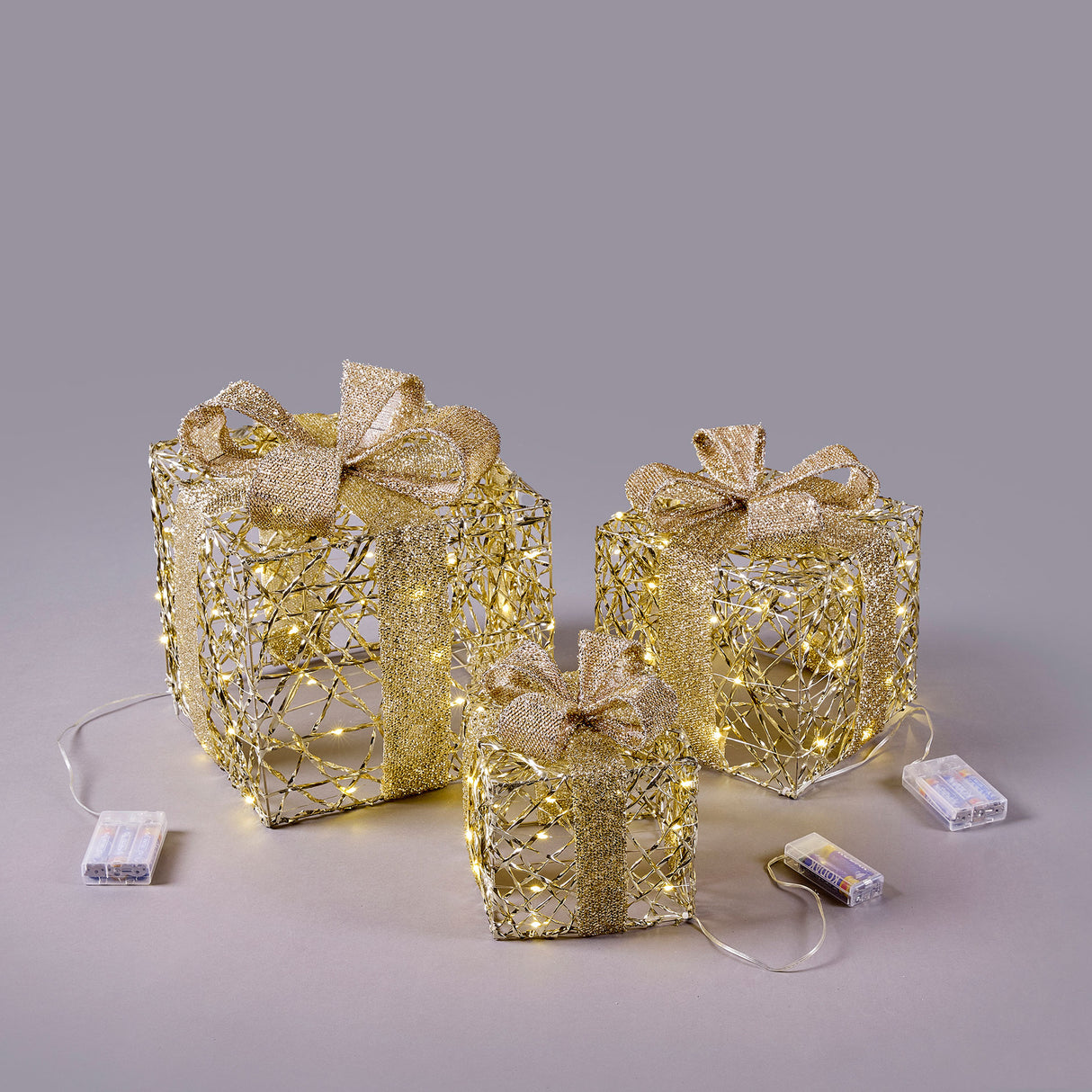 EDG Enzo De Gasperi Decorazione Natalizia Luminosa Pacco Regalo 90 Microled 3 Pezzi Oro