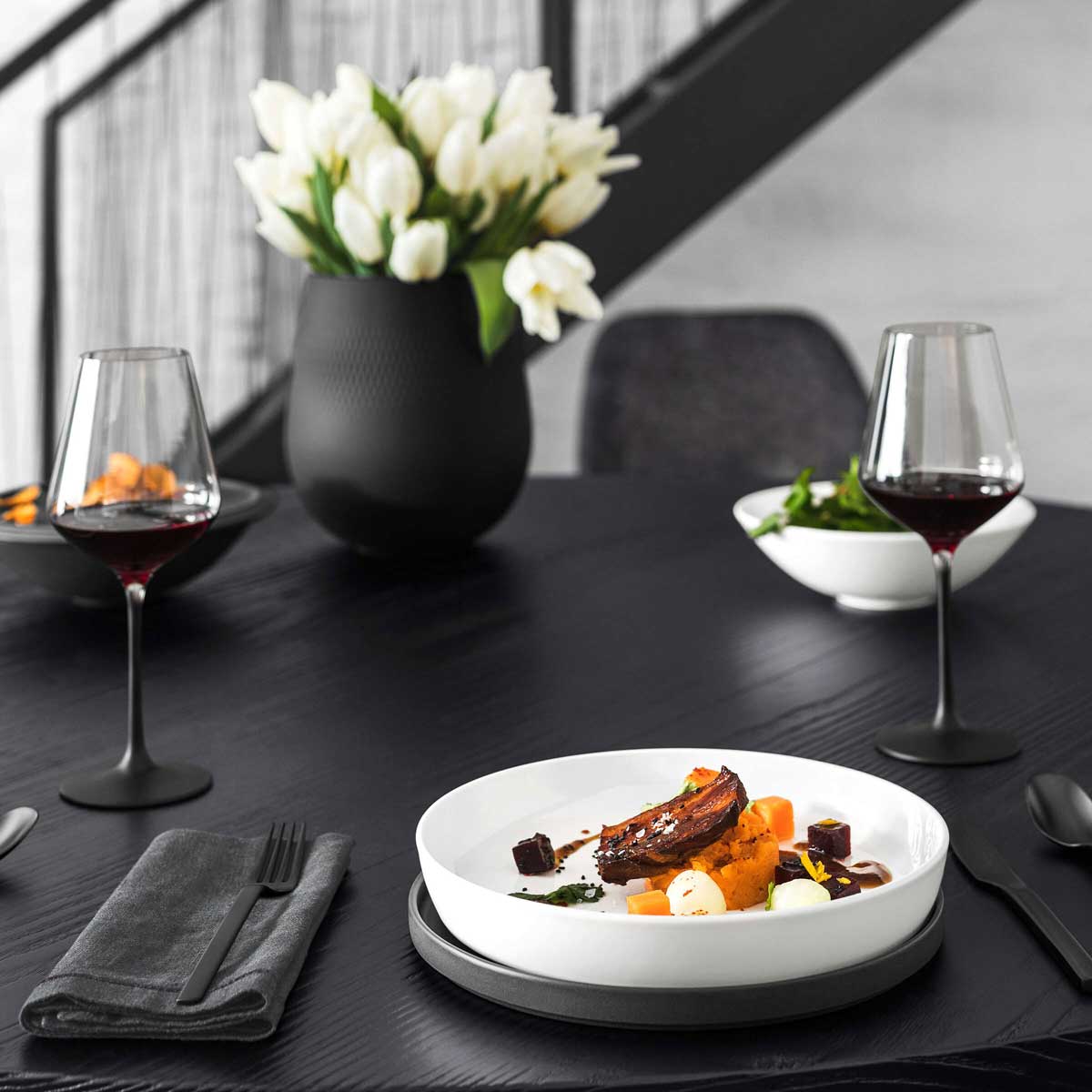 VILLEROY & BOCH Iconic La Boule Servizio Tavola Piatti Porcellana Bianco Nero