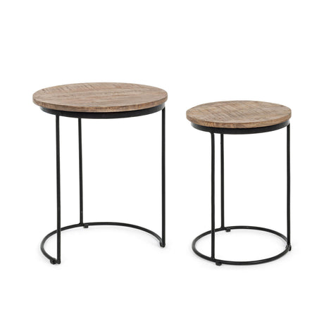 BIZZOTTO Walton Set 2 Tavolini da Caffè Salotto Soggiorno 50-57cm Legno di Mango