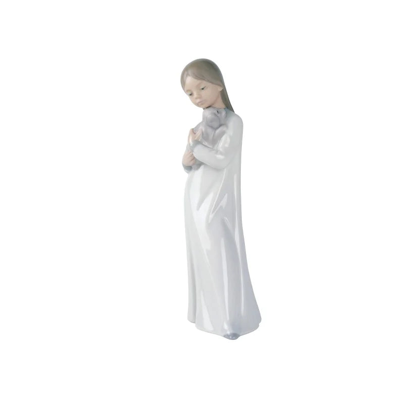NAO Bambina con Cane Statua Statuina in Porcellana 21x9cm