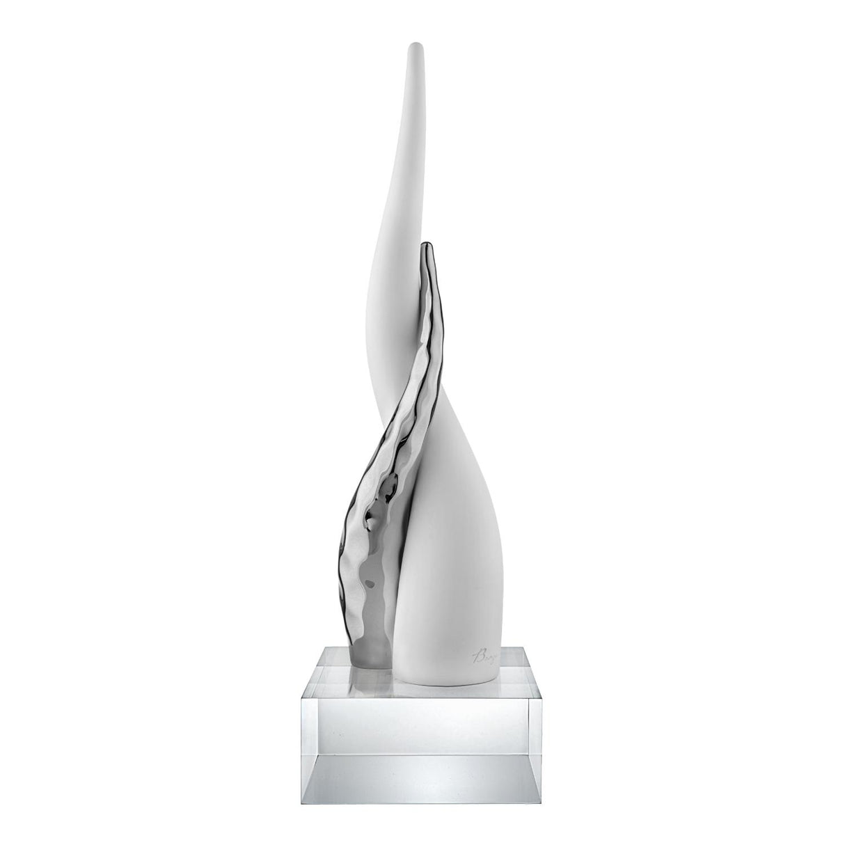 BONGELLI PREZIOSI Cornetto Corni Intrecciati Base Cristallo 20cm Bianco Argento Marmorino