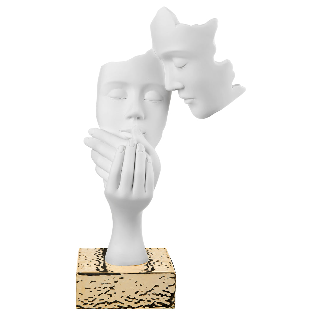 BONGELLI PREZIOSI - Statua Figura Coppia Face Bianca Base Oro 39cm, Marmorino