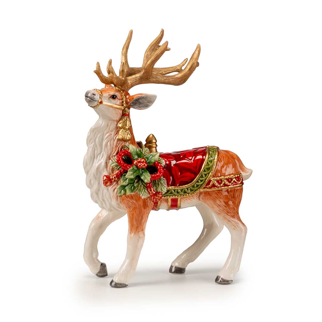 FITZ & FLOYD - Figura Statuina Renna 22xH32cm Decorazione Natalizia in Porcellana