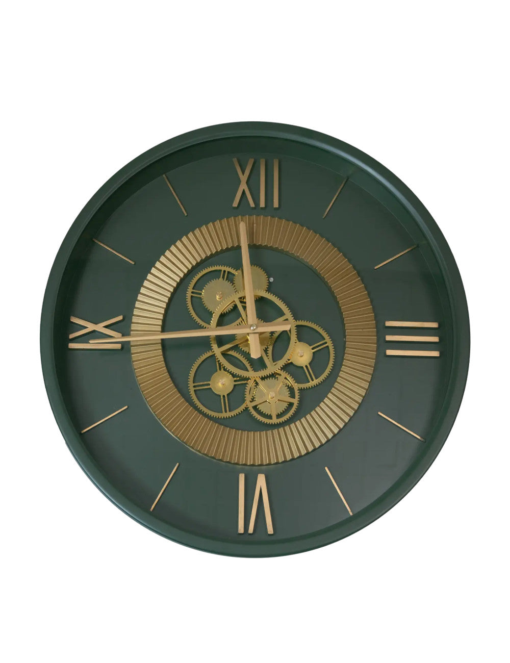 BRANDANI Orologio da Parete Ingranaggi Verde e Oro 50cm Metal Numeri Romani