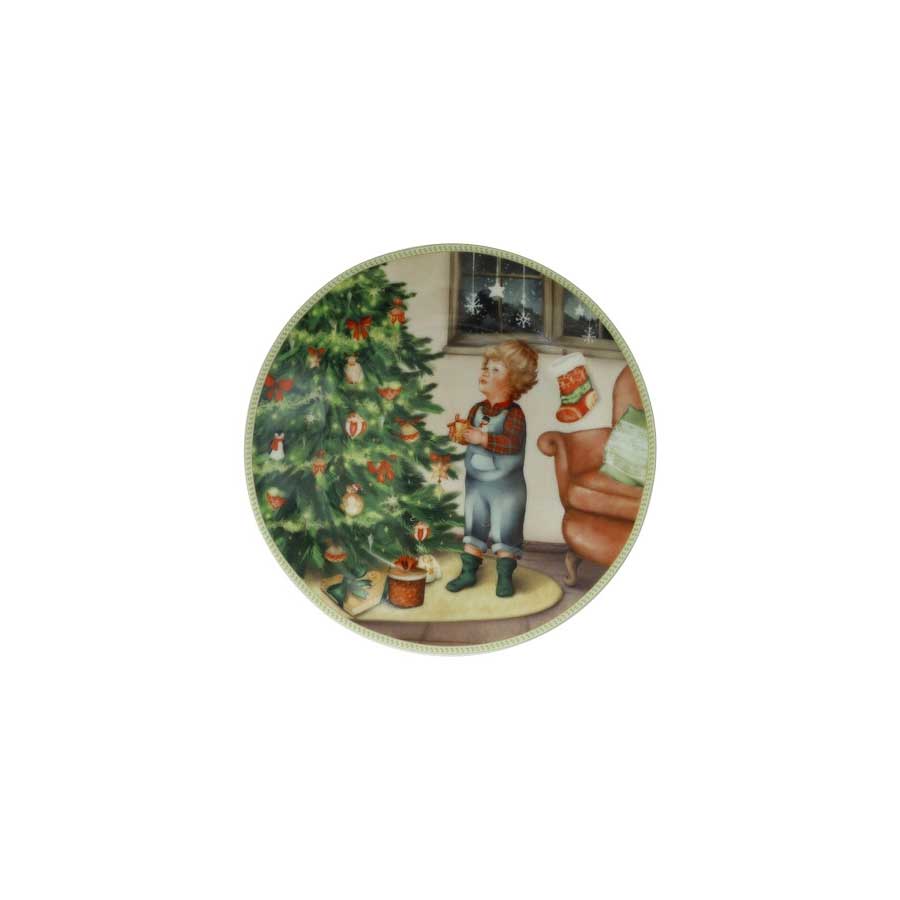 BRANDANI Cuccioli Piattino Natalizio Bimbo con Alberello 19cm Porcellana