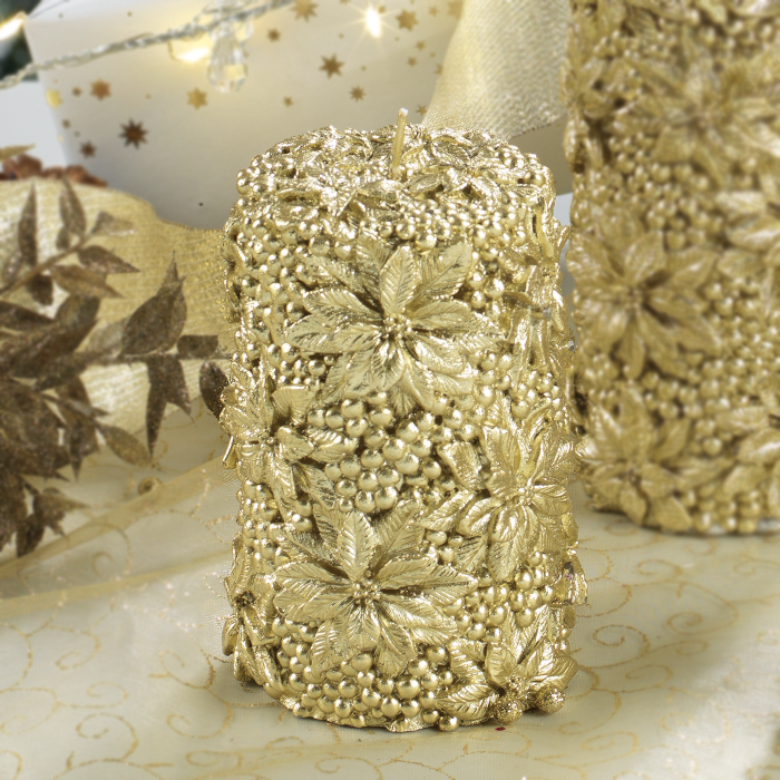 MASCAGNI CASA Cero Candela Decorata 11cm Decori in Rilievo Oro
